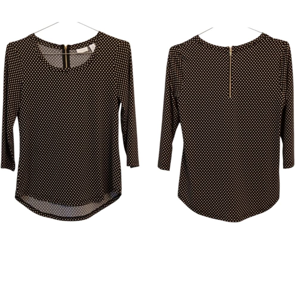 CHICO'S 0 Slinky Top Blouse S/4 Zip Back‎ Polka Dots Office Career Travel Work